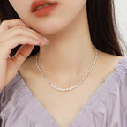 Silver Freshwater Pearl Collar Necklace – Faceted Bead Chain