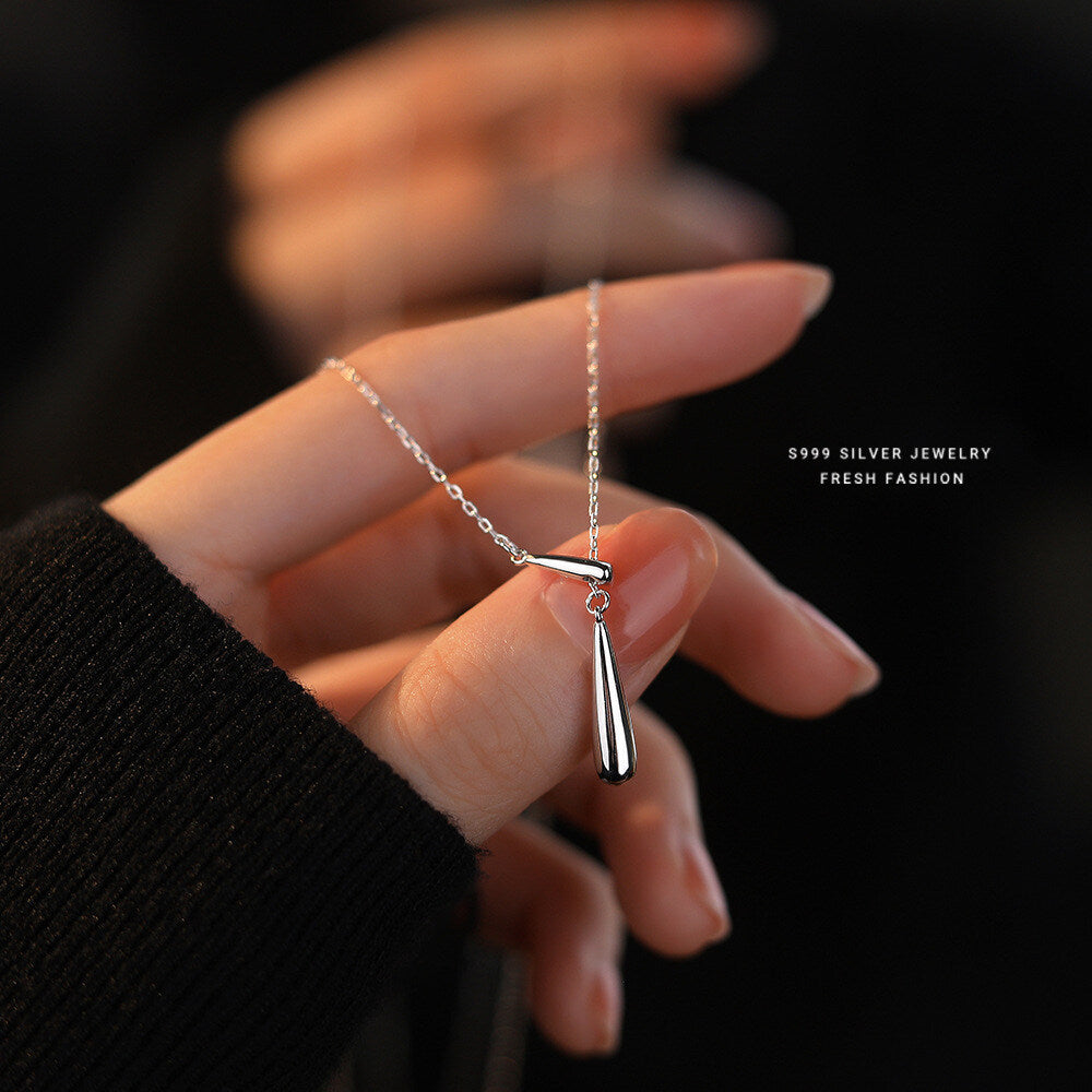 Minimalist Water Drop Y-Necklace with Fringe Accent