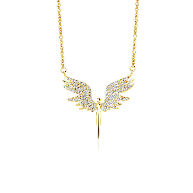 Angel Wing Pendant Necklace with Zircon Sparkle