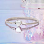 Sterling Silver Polished Heart Popcorn Mesh Bracelet