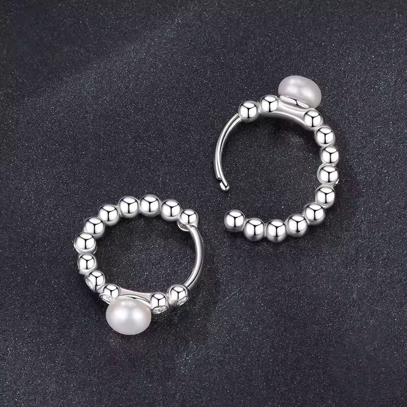 Sterling Silver Pearl Huggie Hoop Earrings