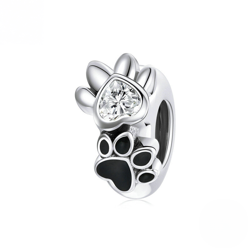Sterling Silver Pet Paw Print Charm Bead Collection