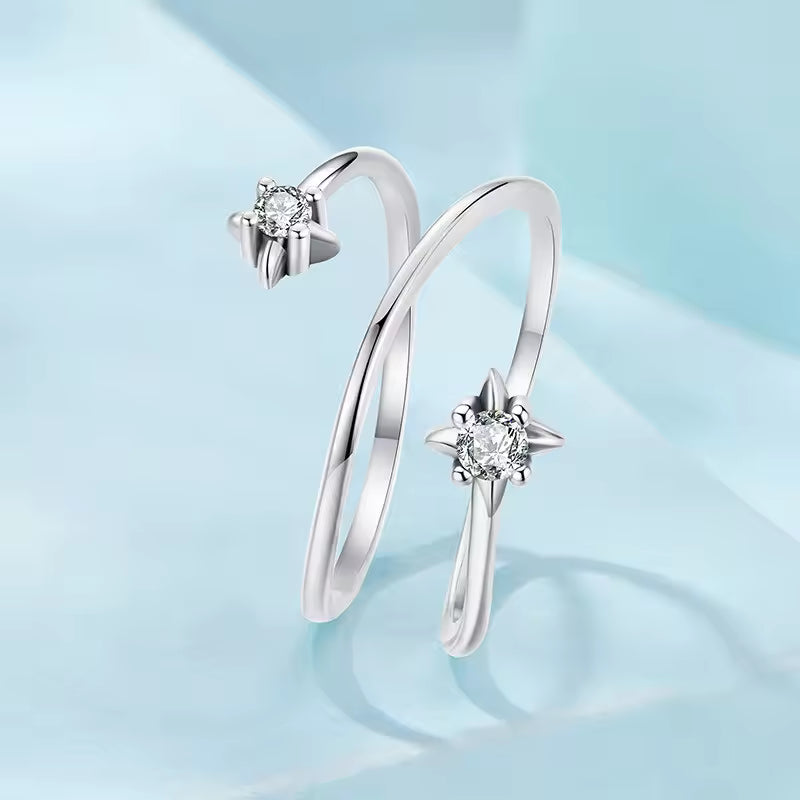 Sterling Silver Adjustable Toi et Moi Star Ring