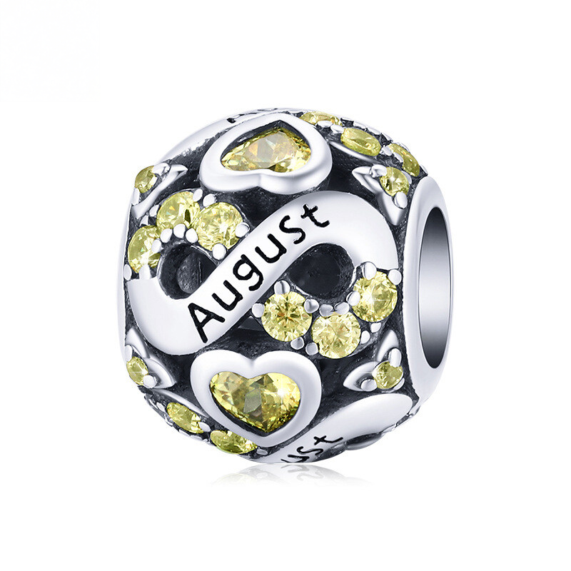 Sterling Silver Birth Month Cubic Zirconia Charm Bead