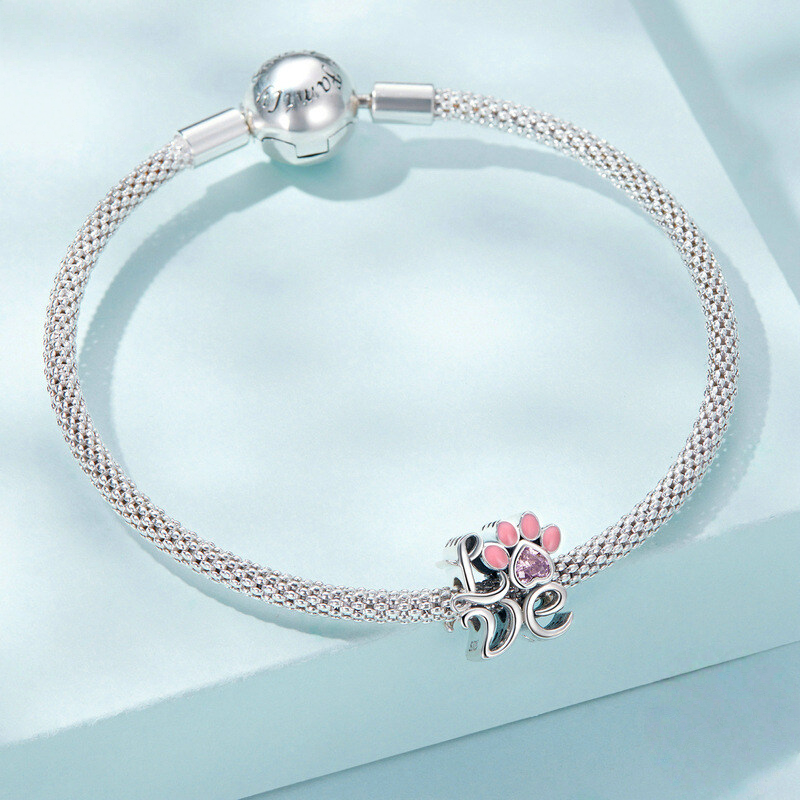 Sterling Silver Pet Paw Print Charm Bead Collection