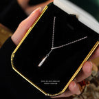 Minimalist Water Drop Y-Necklace with Fringe Accent