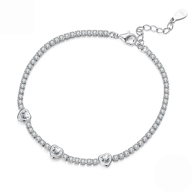 Sterling Silver Cubic Zirconia Heart Tennis Bracelet