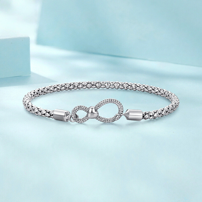 Sterling Silver Infinity Heart Popcorn Bead Bracelet