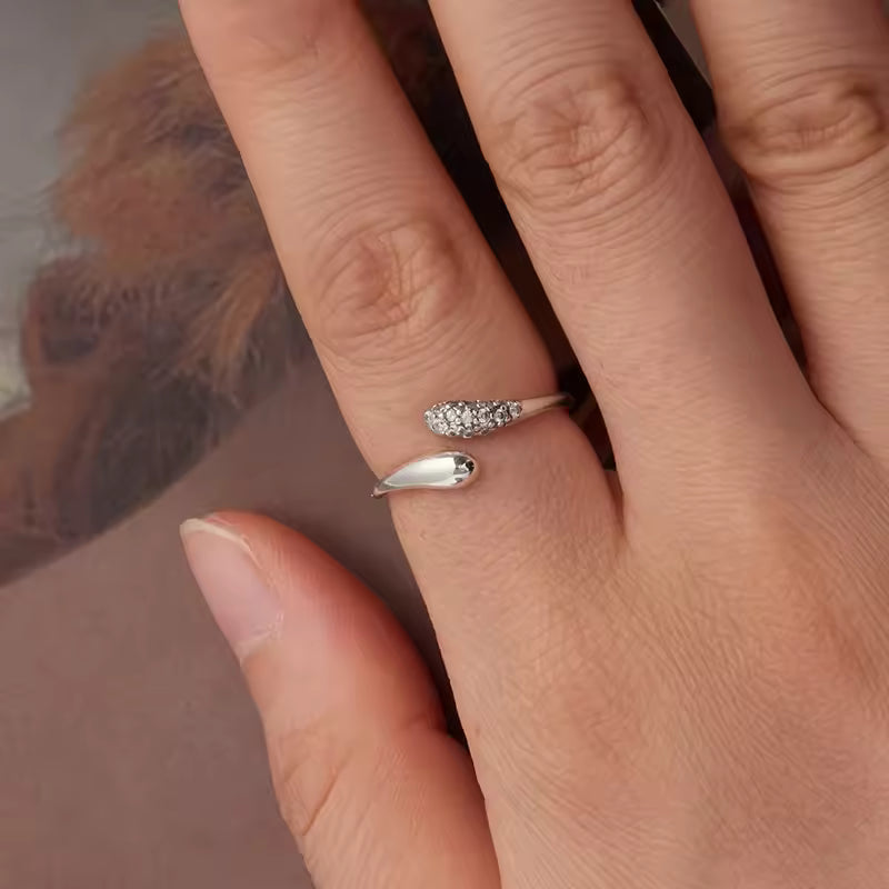 Sterling Silver Adjustable Teardrop CZ Bypass Ring