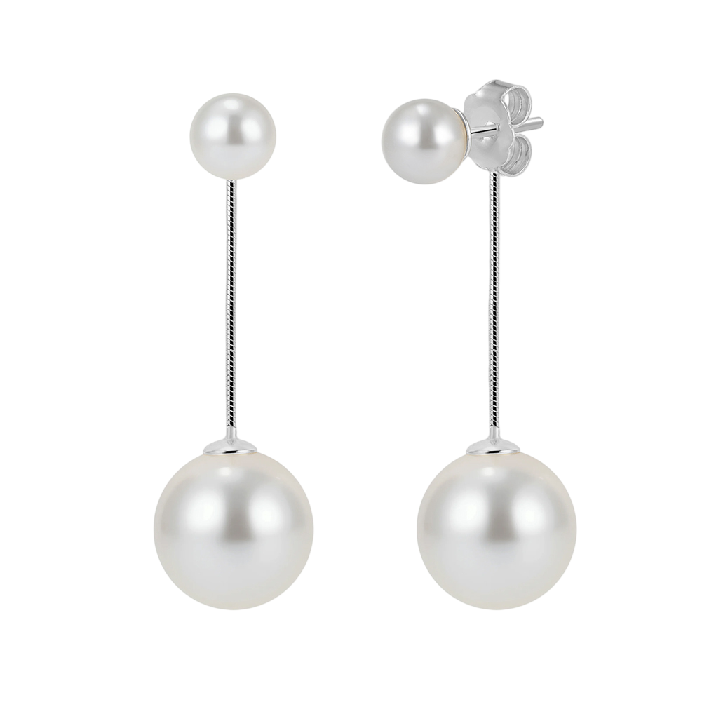 Elegant Double Pearl Drop Earrings with Silver-Tone Accents