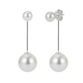 Elegant Double Pearl Drop Earrings with Silver-Tone Accents