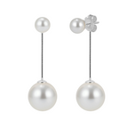 Elegant Double Pearl Drop Earrings with Silver-Tone Accents