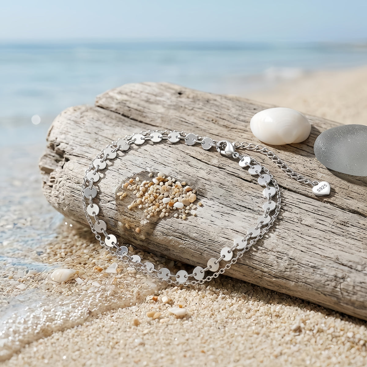 Sterling Silver Double Layer Disc Anklet