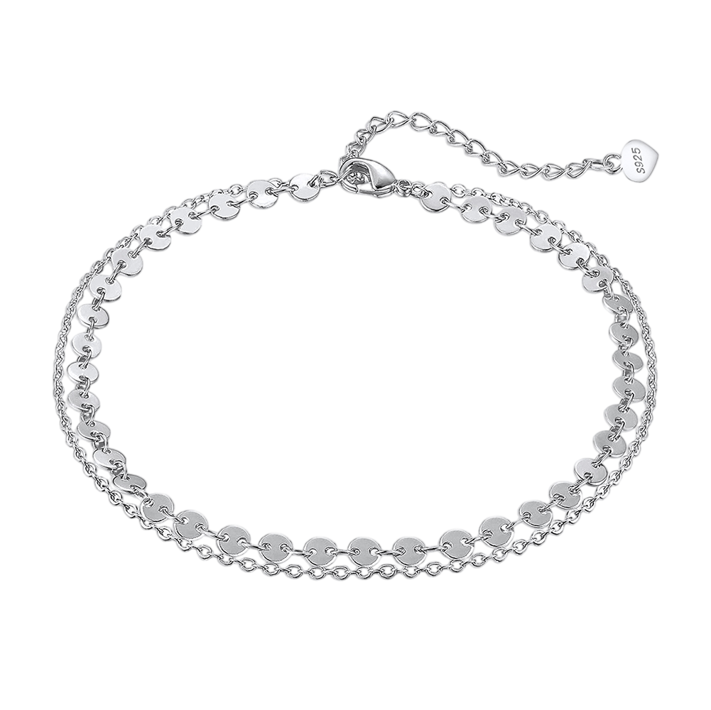 Sterling Silver Double Layer Disc Anklet