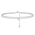 Sterling Silver Double Layer Heart Beaded Anklet