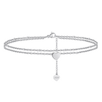 Sterling Silver Double Layer Heart Beaded Anklet