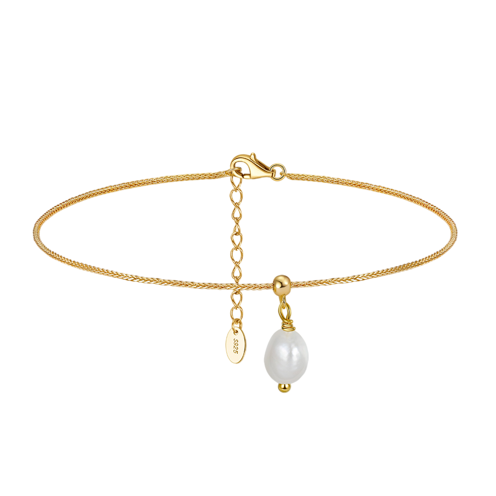 Sterling Silver Freshwater Pearl Adjustable Anklet – Delicate Snake Chain