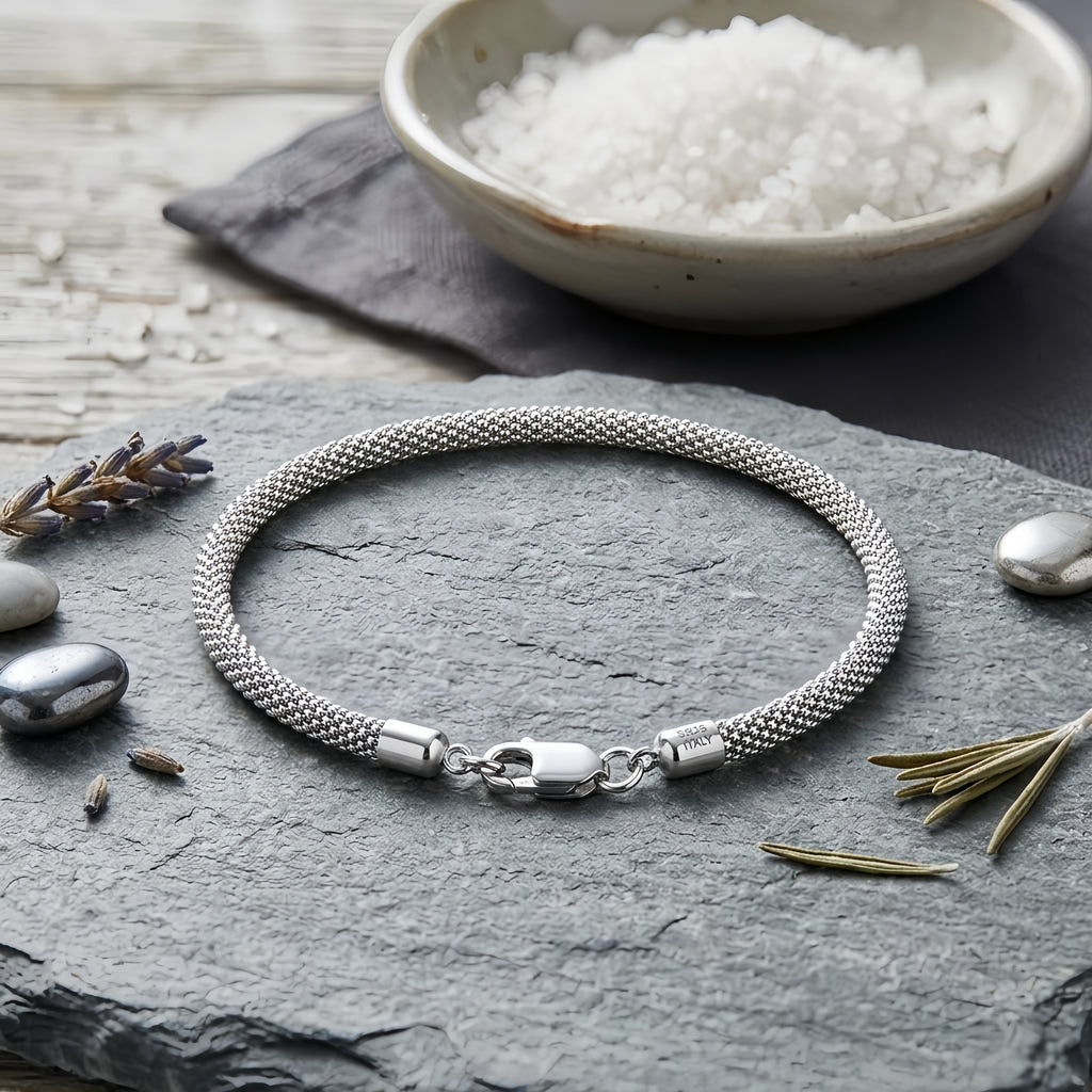 Sterling Silver Woven Mesh Chain Bracelet