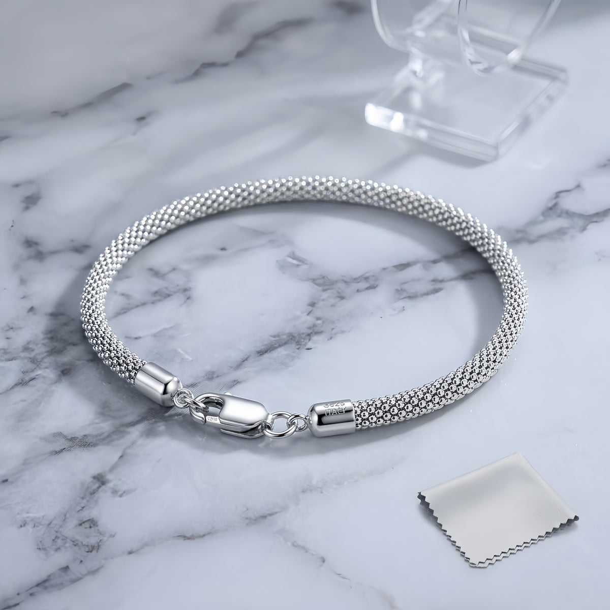 Sterling Silver Woven Mesh Chain Bracelet