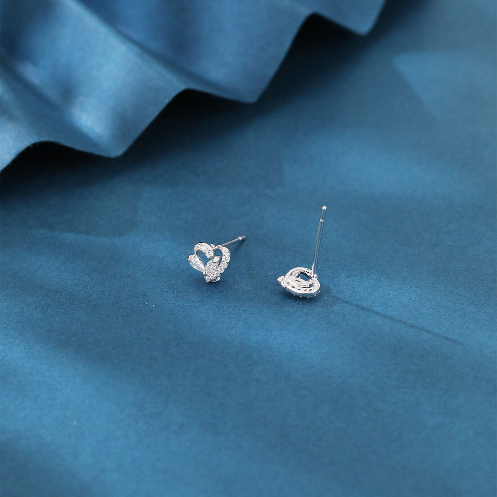 Elegant Heart-Shaped Zircon Accent Stud Earrings