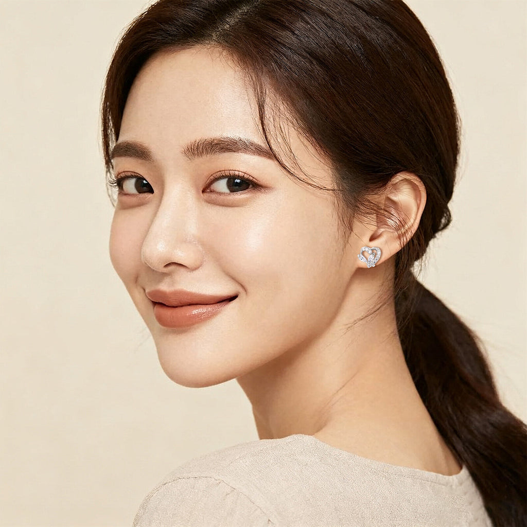 Elegant Heart-Shaped Zircon Accent Stud Earrings