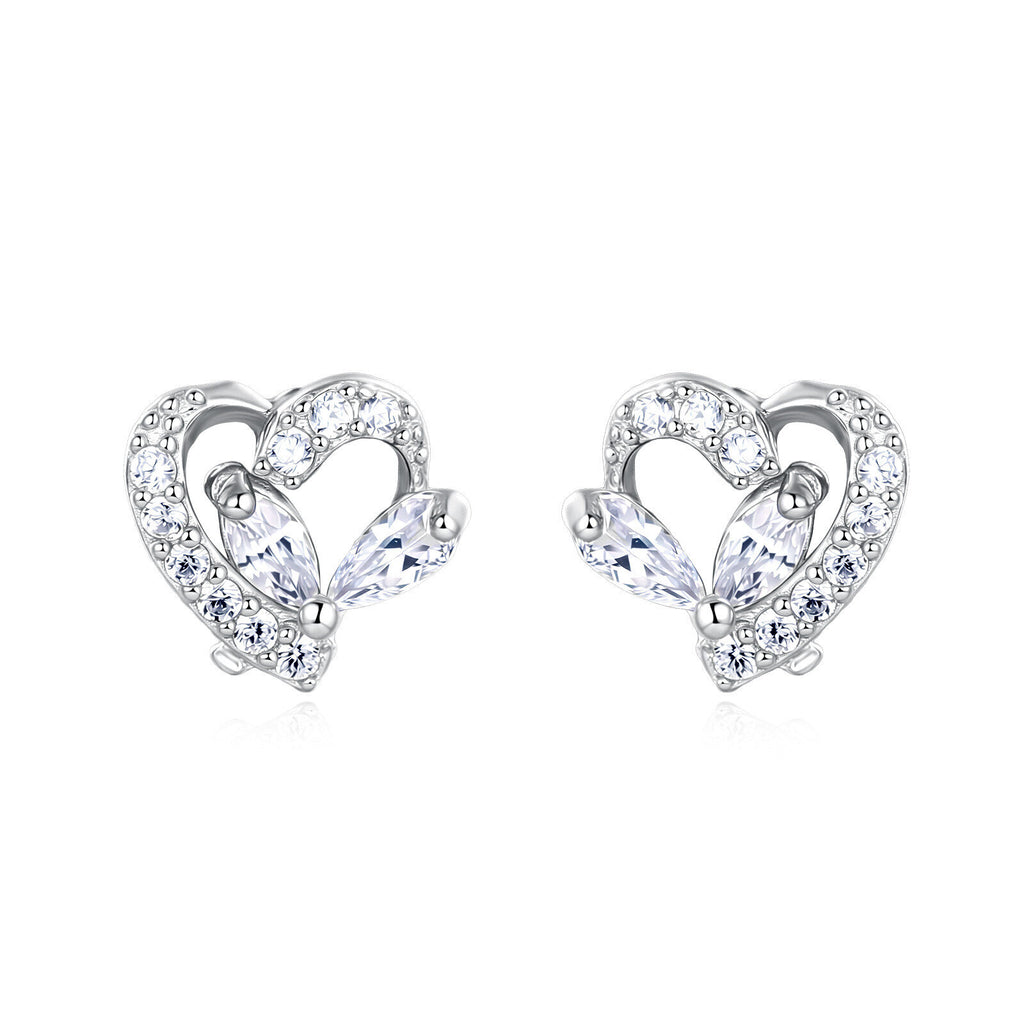 Elegant Heart-Shaped Zircon Accent Stud Earrings