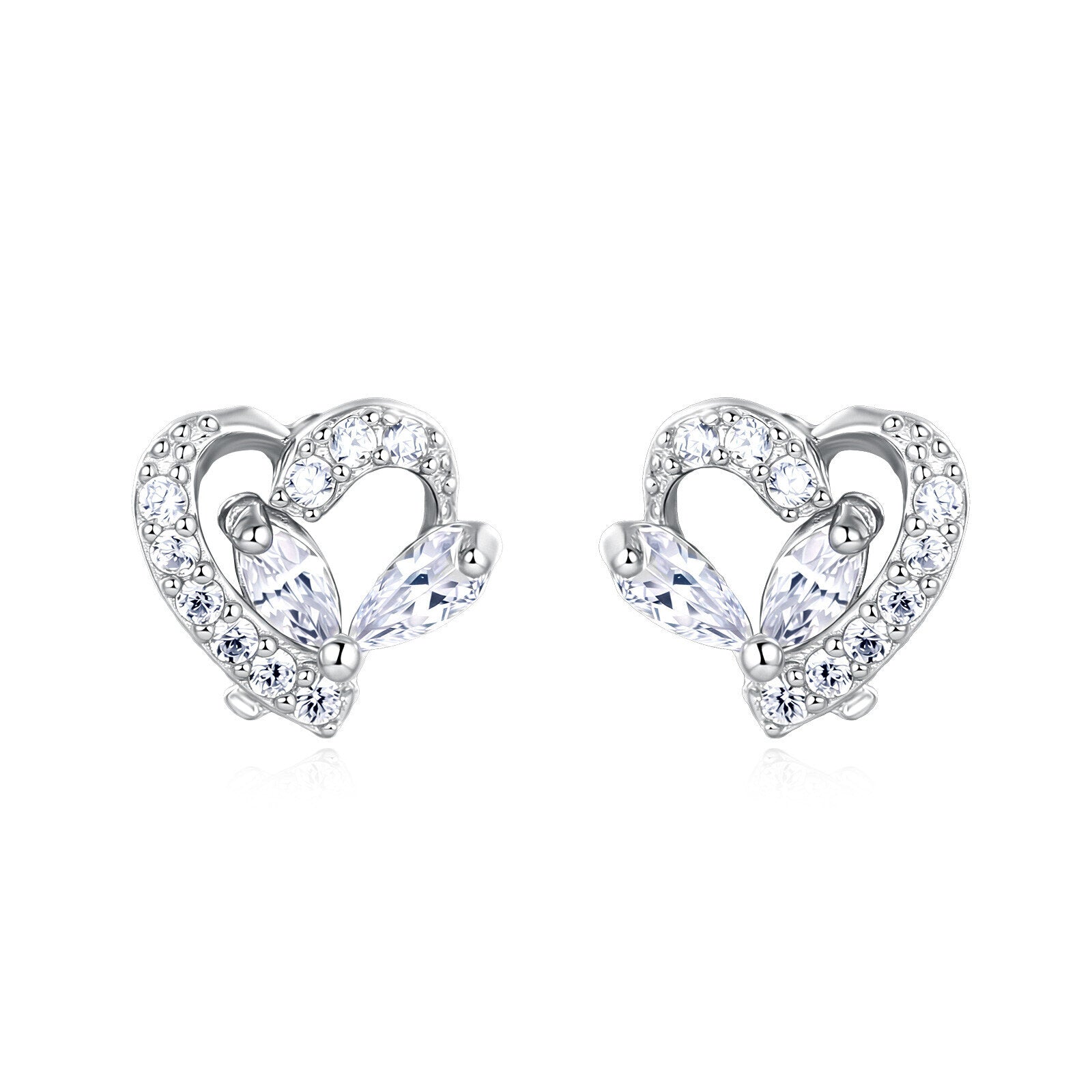 Elegant Heart-Shaped Zircon Accent Stud Earrings