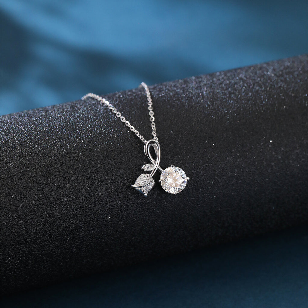 Sparkling Moissanite Leaf Accent Ribbon Necklace