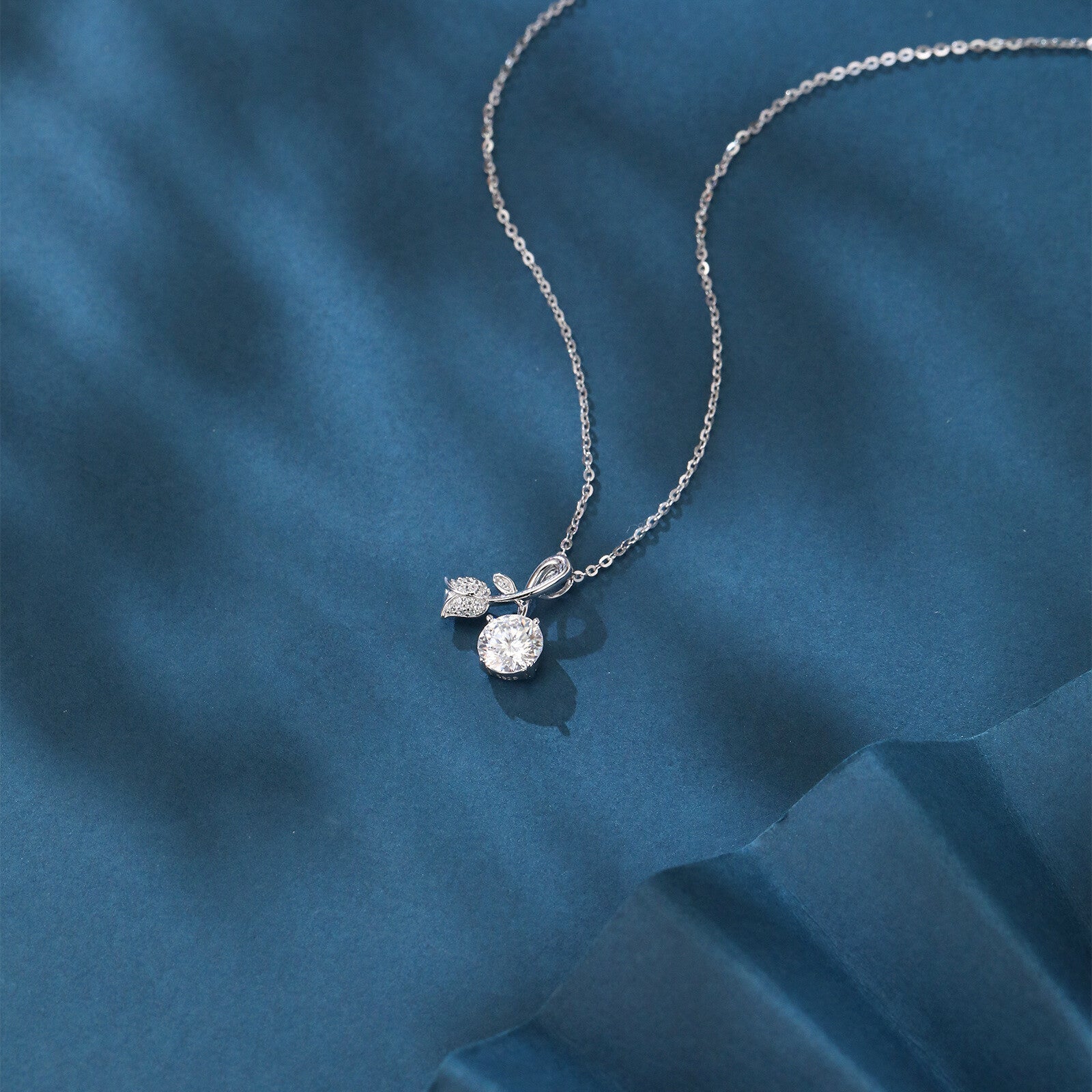 Sparkling Moissanite Leaf Accent Ribbon Necklace