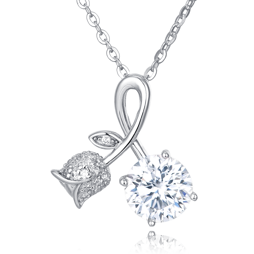 Sparkling Moissanite Leaf Accent Ribbon Necklace