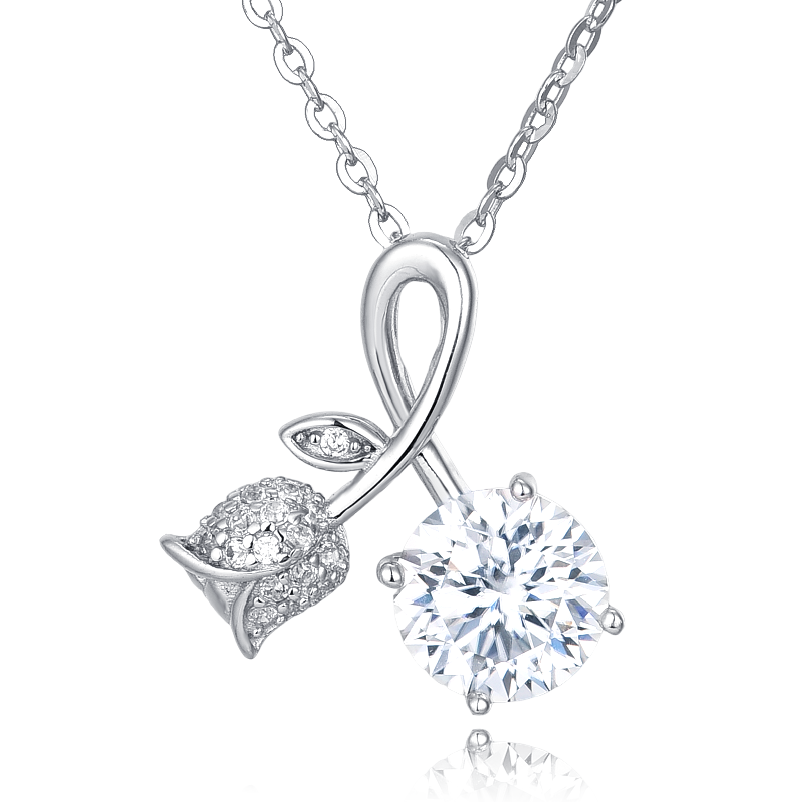 Sparkling Moissanite Leaf Accent Ribbon Necklace
