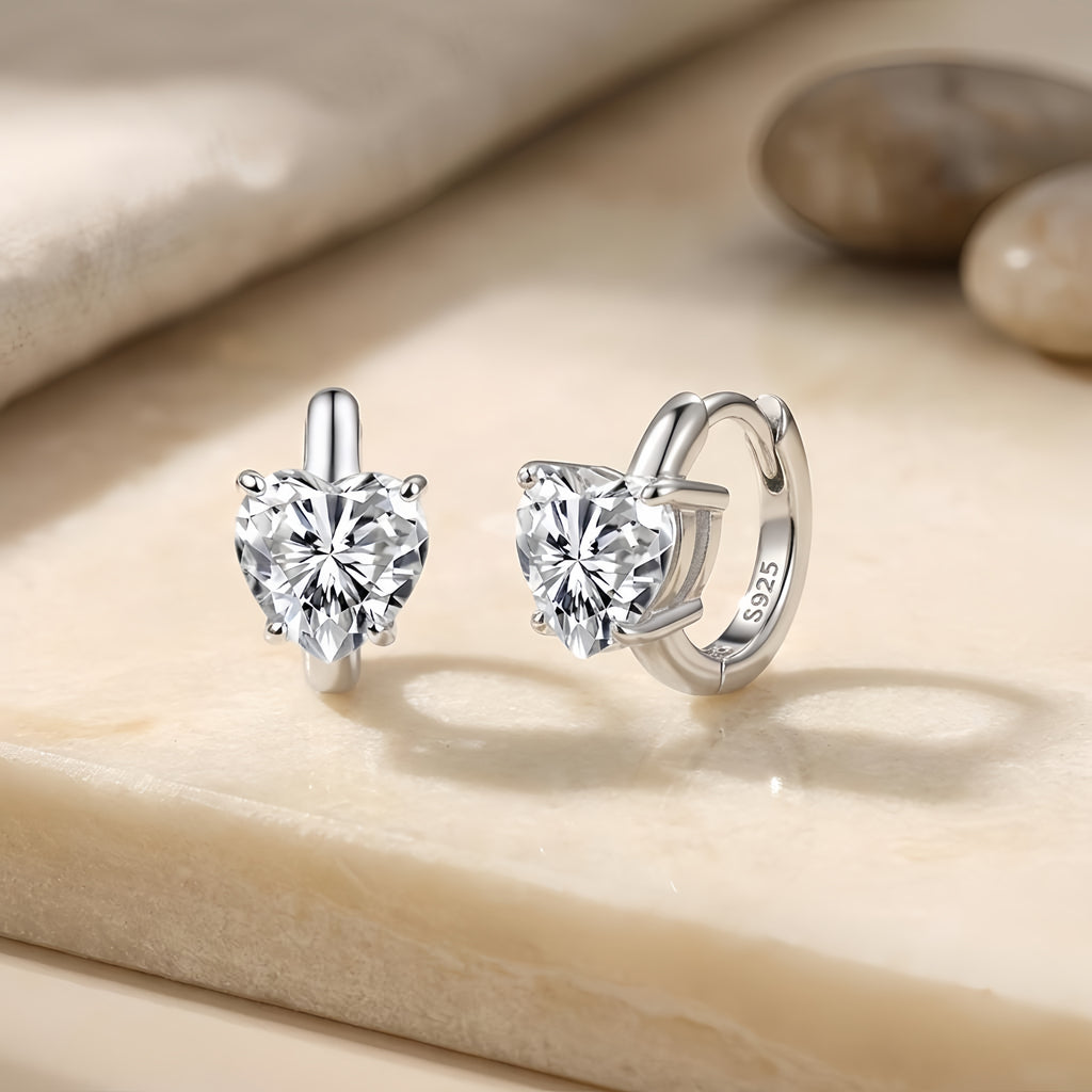 Sterling Silver Heart CZ Huggie Hoop Earrings