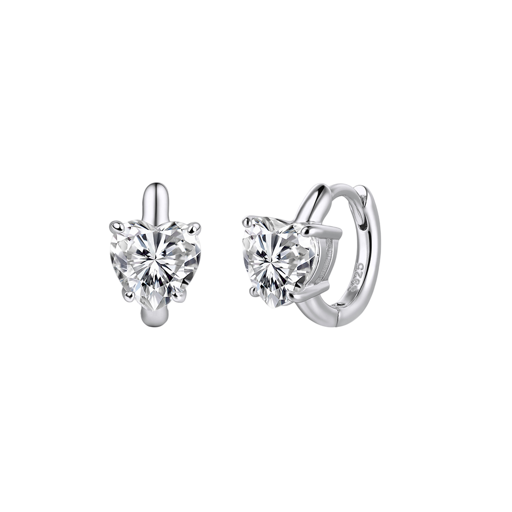 Sterling Silver Heart CZ Huggie Hoop Earrings