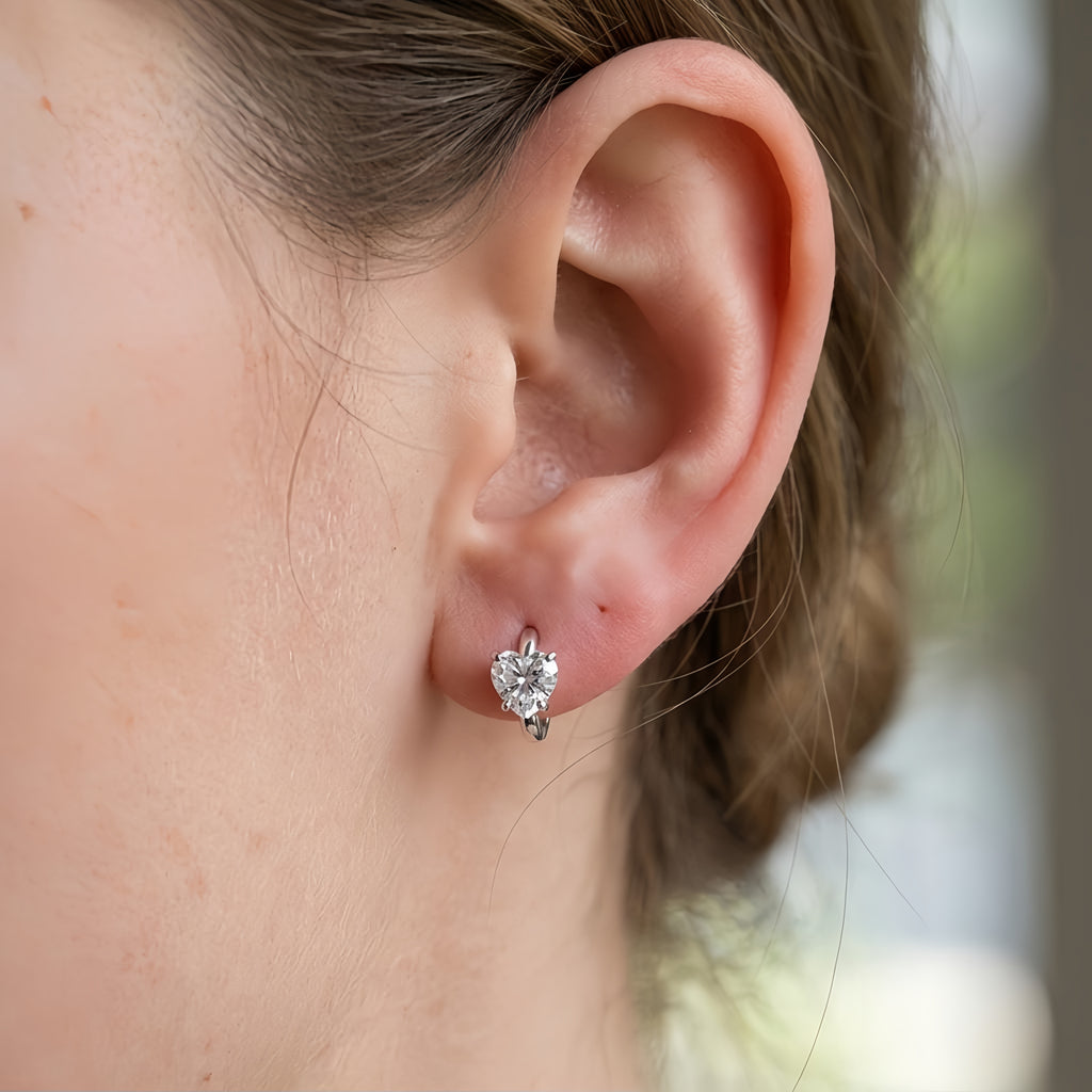 Sterling Silver Heart CZ Huggie Hoop Earrings