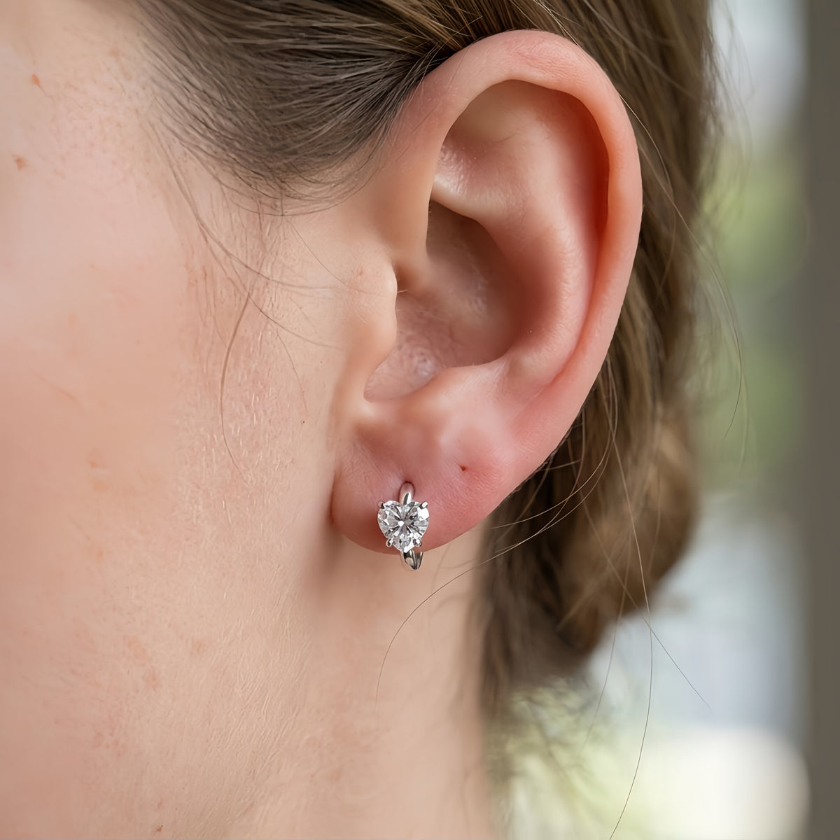 Sterling Silver Heart CZ Huggie Hoop Earrings
