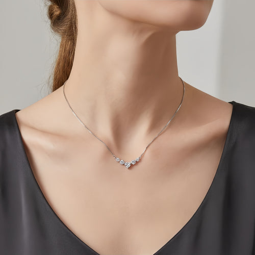 Five-Diamond Heart Necklace in Sterling Silver – Box Chain Pendant