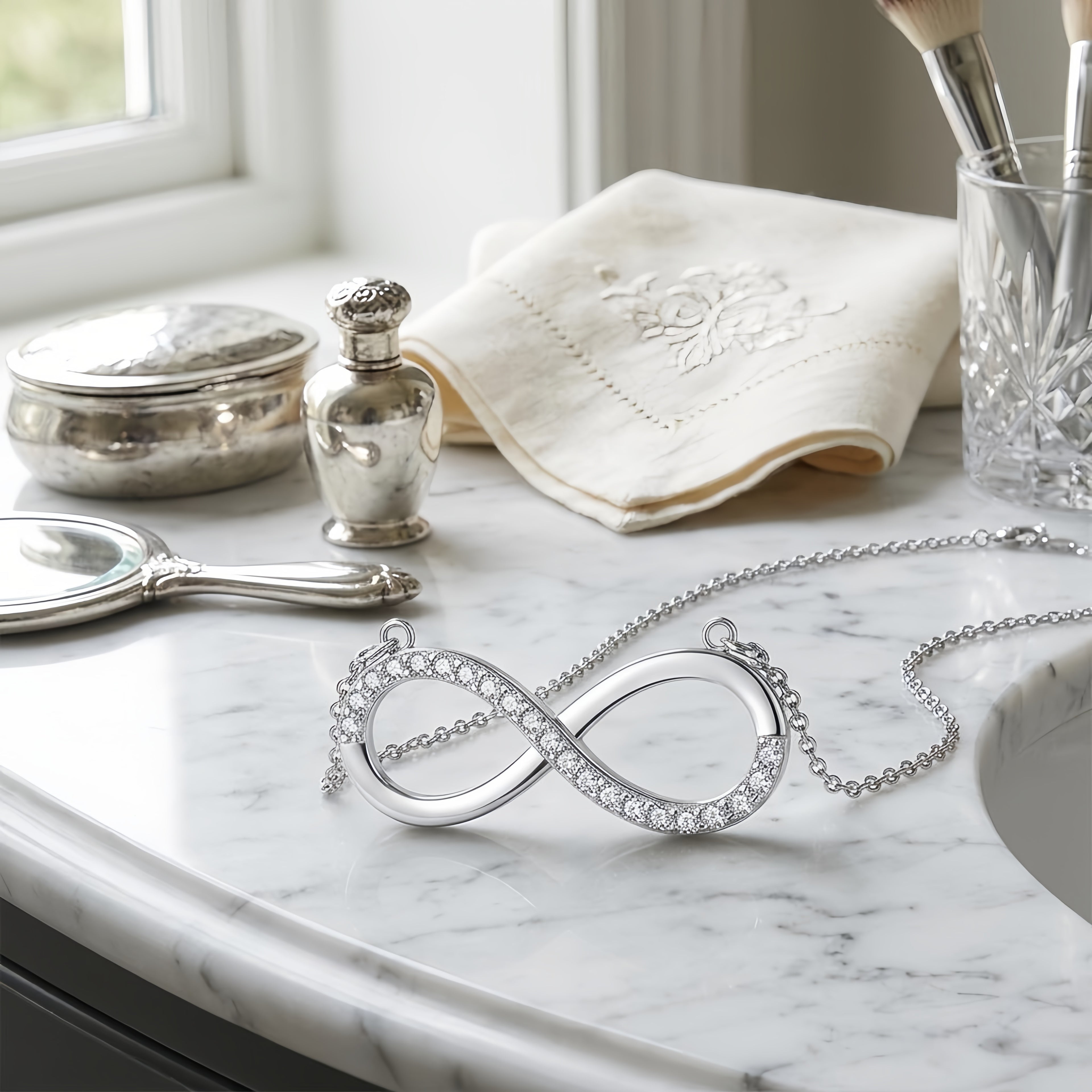 Sterling Silver Infinity Pendant Necklace with Cubic Zirconia Sparkle