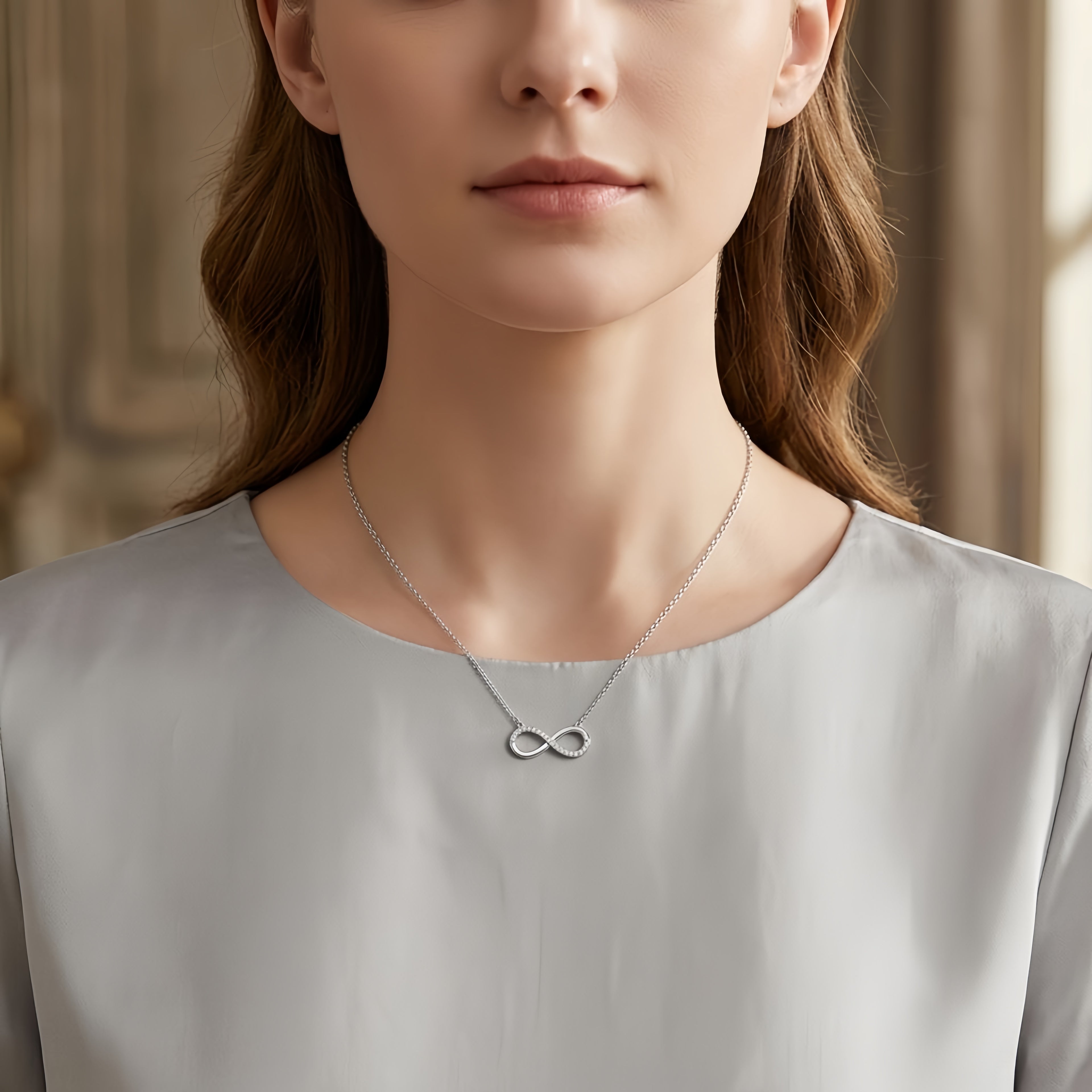 Sterling Silver Infinity Pendant Necklace with Cubic Zirconia Sparkle