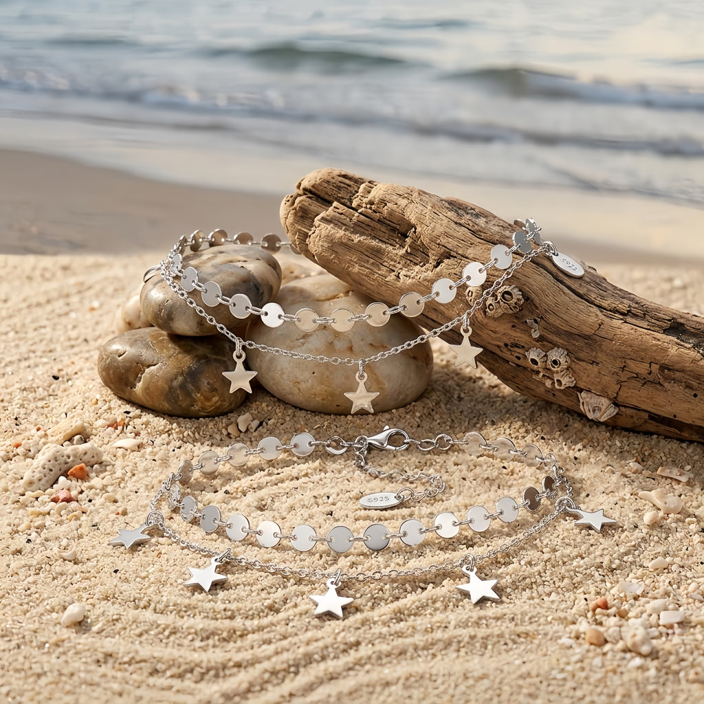 Sterling Silver Two-Piece Anklet Set
