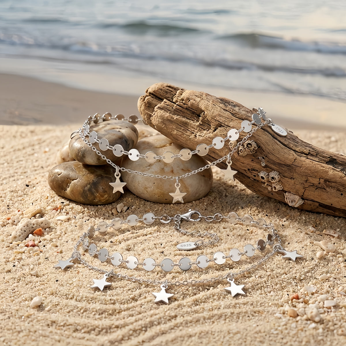 Sterling Silver Two-Piece Anklet Set