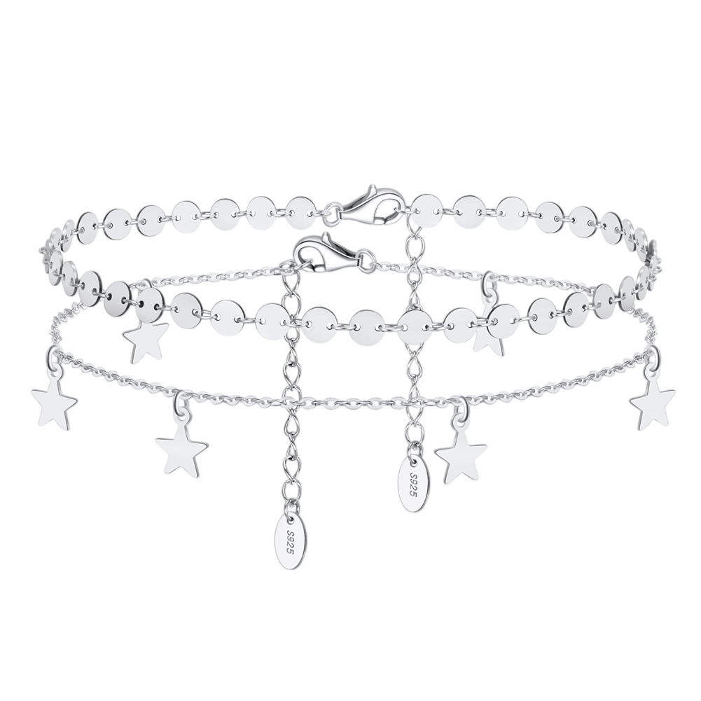 Sterling Silver Two-Piece Anklet Set