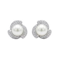 Elegant Pearl and CZ Floral Halo Stud Earrings