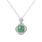 Elegant Green Jade and CZ Quatrefoil Pendant Necklace