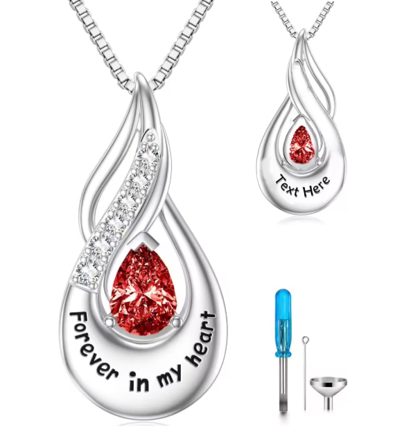 January Birthstone Infinity Cremation Necklace – Personalised Sterling Silver Teardrop Urn Pendant