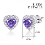 Sterling Silver Purple Heart Cubic Zirconia Halo Stud Earrings
