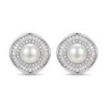 Sterling Silver Pearl Halo Stud Earrings