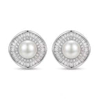 Sterling Silver Pearl Halo Stud Earrings