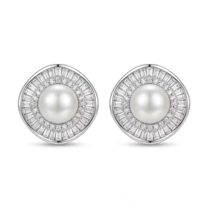 Sterling Silver Pearl Halo Stud Earrings