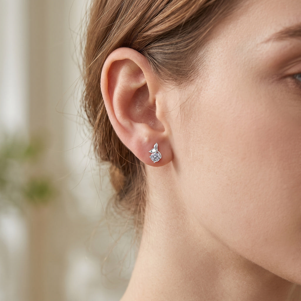 Sterling Silver Mermaid Tail Moissanite Stud Earrings