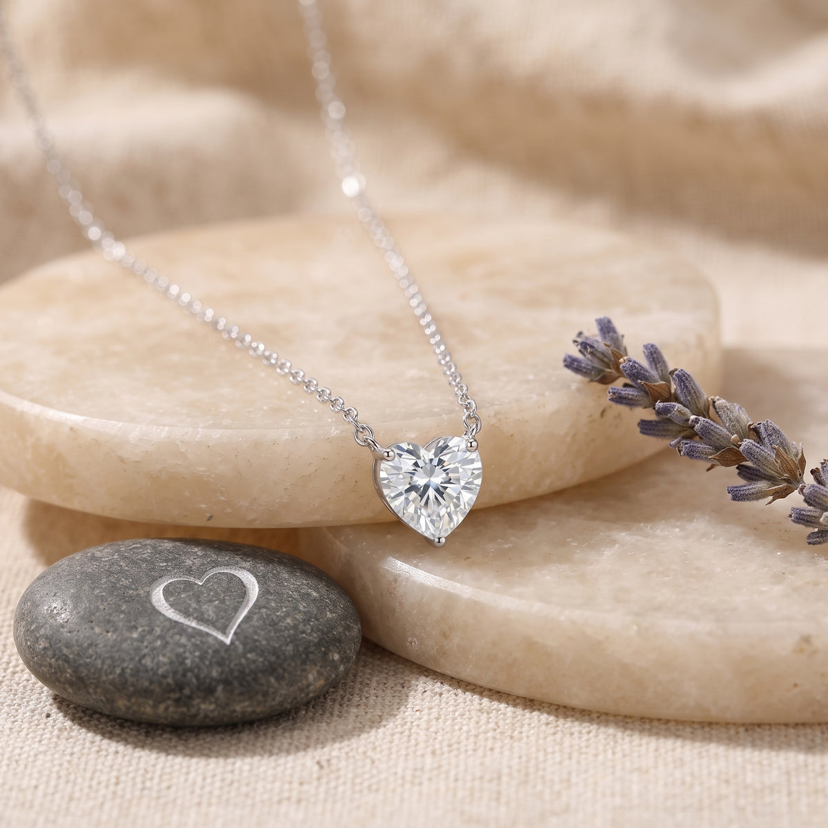Sterling Silver Heart-Cut Moissanite Necklace